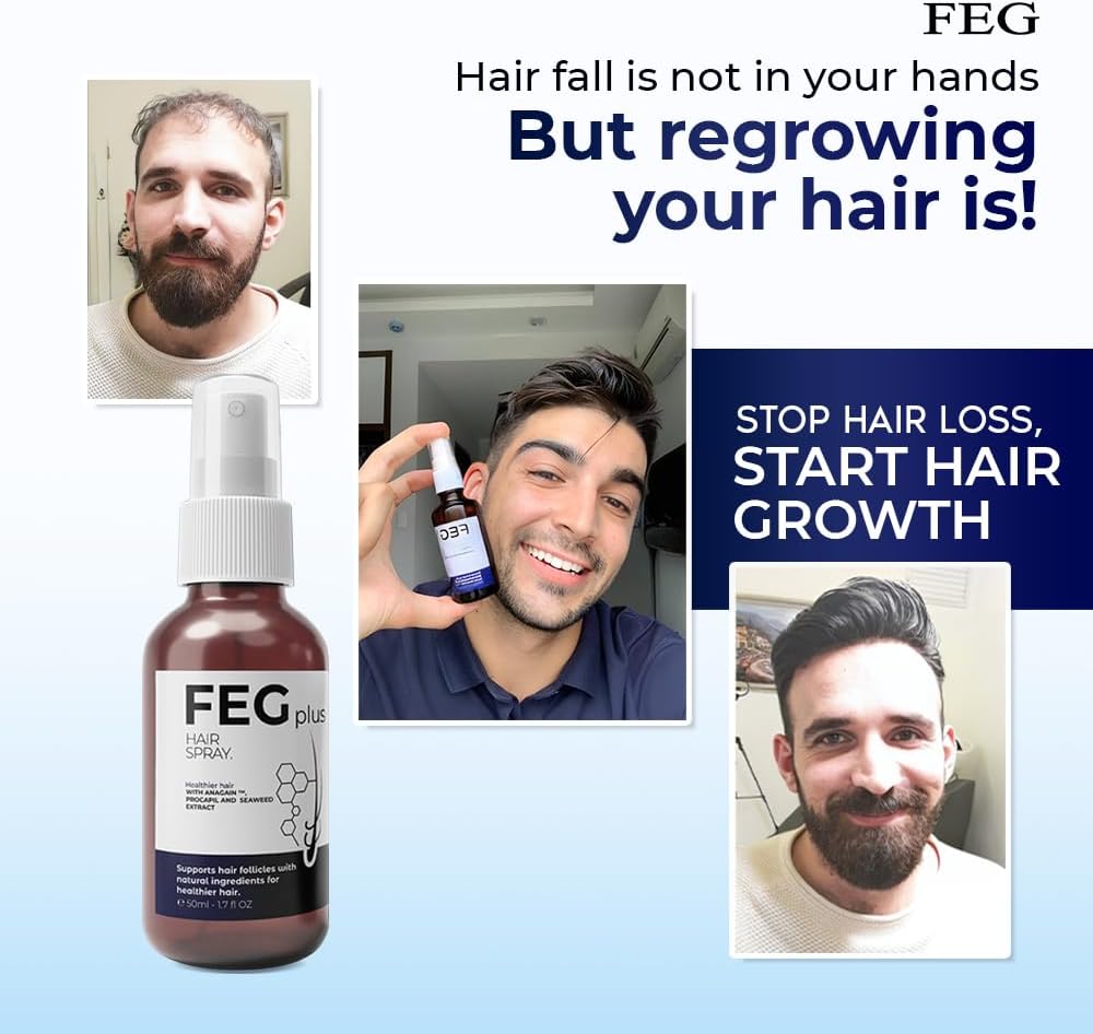 FEG Plus Hair Spray مع Derma Roller – لعلاج تساقط الشعر وتحفيز النمو الطبيعي