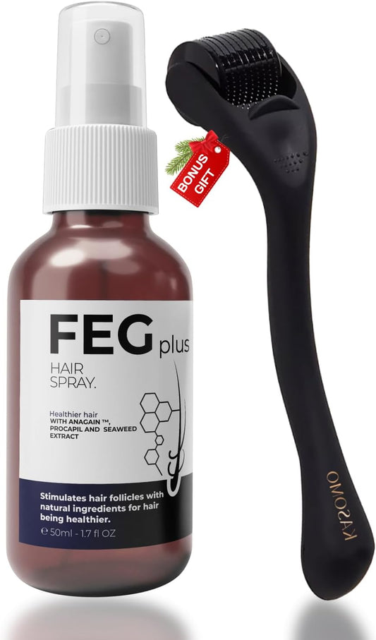 FEG Plus Hair Spray مع Derma Roller – لعلاج تساقط الشعر وتحفيز النمو الطبيعي